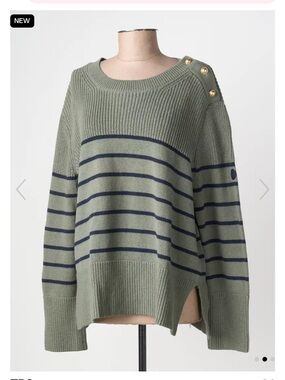 TBS French Marinière Striped Olive Green Wool Crewneck Sweater